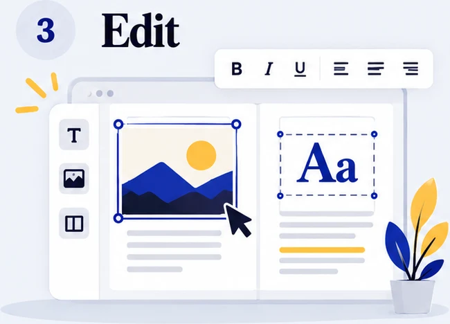 Editing text and images on a page